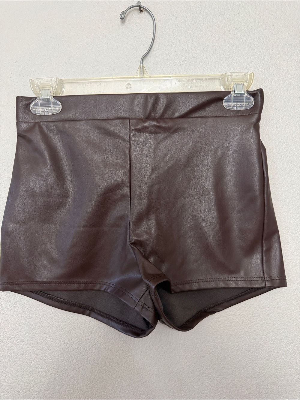 High-Rise Faux Leather Bike Shorts in Dark Brown Medium